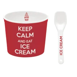 Easy Life Bol à glace avec cuillère, dans une boîte Keep CALM AND EAT ICE CREAM RED> Services De Table En Porcelaine​