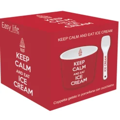 Easy Life Bol à glace avec cuillère, dans une boîte Keep CALM AND EAT ICE CREAM RED> Services De Table En Porcelaine​
