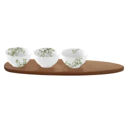 Easy Life Ensemble apéritif avec 3 bols et plateau en acacia NATURA> Nature|Services De Table En Porcelaine