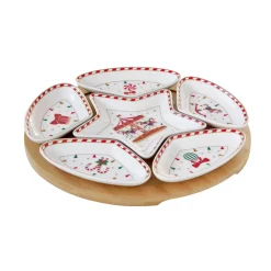 Easy Life Ensemble apéritif avec 6 bols et base en bambou CHRISTMAS WONDERLAND> Noël|Services De Table En Porcelaine​