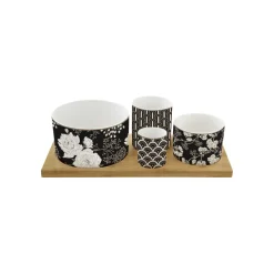 Easy Life Ensemble apéritif avec 4 bols et plateau en bambou ART DECO & FLOWERS> Coffret Cadeau|Services De Table En Porcelaine