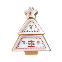 Easy Life Ensemble apéritif avec 3 bols et plateau en bambou de 21×25 cm CHRISTMAS WONDERLAND> Noël|Services De Table En Porcelaine