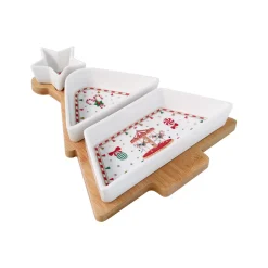 Easy Life Ensemble apéritif avec 3 bols et plateau en bambou de 21×25 cm CHRISTMAS WONDERLAND> Noël|Services De Table En Porcelaine​