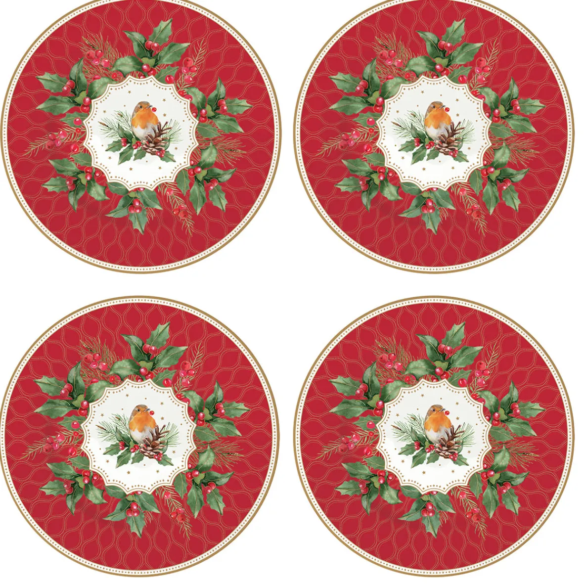 Easy Life Ensemble de 4 assiettes à dessert CHRISTMAS BERRIES> Services De Table En Porcelaine|Christmas Berries