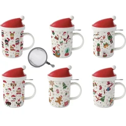 Easy Life Ensemble de 6 mugs avec couvercle et infuseur CHRISTMAS FRIENDS> Noël|Petit Dejeuner