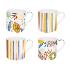 Easy Life Ensemble de 4 mugs en porcelaine fine China TUTTI FRUTTI> Coffret Cadeau|Petit Dejeuner