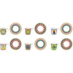 Easy Life Ensemble de 6 petites tasses à espresso avec soucoupesSICILY> Ethnique|Petit Dejeuner