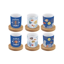 Easy Life Ensemble de 6 petites tasses à espresso avec soucoupes en bambou AQUARIUM> Coffret Cadeau|Petit Dejeuner