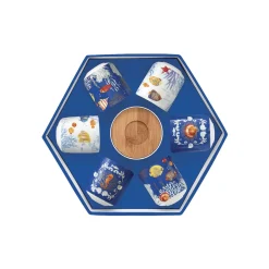 Easy Life Ensemble de 6 petites tasses à espresso avec soucoupes en bambou AQUARIUM> Coffret Cadeau|Petit Dejeuner