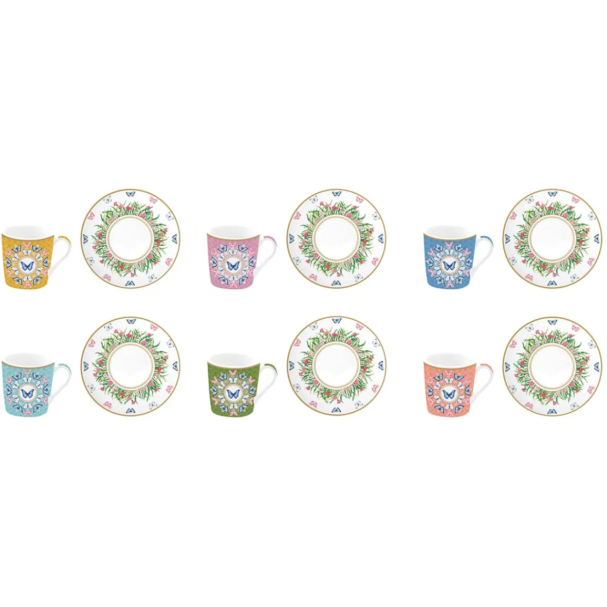 Easy Life Ensemble de 6 petites tasses à café avec soucoupes SPRING PARADE> Romantique|Petit Dejeuner