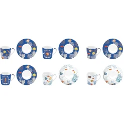 Easy Life Ensemble de 6 petites tasses à espresso avec soucoupes AQUARIUM> Coffret Cadeau|Petit Dejeuner