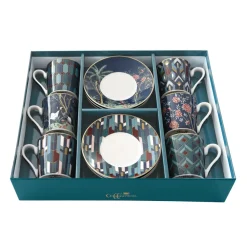 Easy Life Ensemble de 6 petites tasses à espresso de 100 ml avec soucoupes, dans une boîte cadeau MANDALAY> Coffret Cadeau|Petit Dejeuner