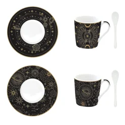 Easy Life Ensemble de 2 petites tasses à espresso de 100 ml avec soucoupes et cuillères, dans une boîte cadeau CELESTIAL> Coffret Cadeau|Petit Dejeuner
