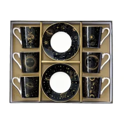 Easy Life Ensemble de 6 petites tasses à espresso de 100 ml avec soucoupes, dans une boîte cadeau CELESTIAL> Coffret Cadeau|Petit Dejeuner