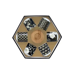 Easy Life Ensemble de 6 petits verres à café avec soucoupes en bambouART DECO & FLOWERS> Coffret Cadeau|Petit Dejeuner