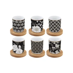 Easy Life Ensemble de 6 petits verres à café avec soucoupes en bambouART DECO & FLOWERS> Coffret Cadeau|Petit Dejeuner