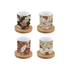 Easy Life Ensemble de 4 petits verres à café avec soucoupes en bambou KIMONO> Coffret Cadeau|Petit Dejeuner