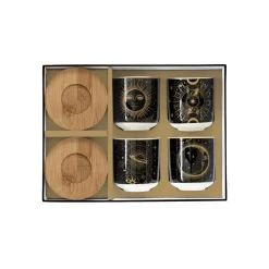 Easy Life Ensemble de 4 petits verres à café de 110 ml avec soucoupes en bambou, dans une boîte cadeau CELESTIAL> Coffret Cadeau|Petit Dejeuner