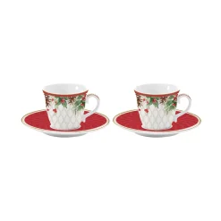 Easy Life Ensemble de 2 tasses à café avec soucoupe CHRISTMAS BERRIES> Noël|Petit Dejeuner