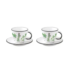 Easy Life Ensemble de 2 tasses à café avec soucoupes, 120 ml en porcelaine HERBARIUM> Quotidienne|Petit Dejeuner