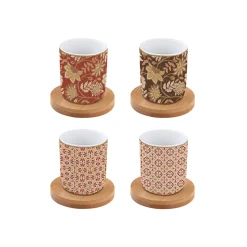 Easy Life Ensemble de 4 tasses à café en porcelaine avec soucoupe en bambou 110 ml FLEURS DES RÊVES> Coffret Cadeau