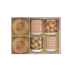 Easy Life Ensemble de 4 tasses à café en porcelaine avec soucoupe en bambou 110 ml FLEURS DES RÊVES><noscript><img width=