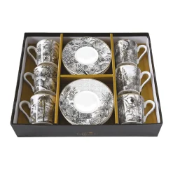 Easy Life Ensemble de 6 tasses à café de 100 ml avec soucoupes en porcelaine RETRO JUNGLE> Coffret Cadeau|Moderne