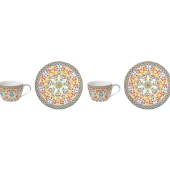 Easy Life Ensemble de 2 tasses à café avec soucoupes ORANGE> Petit Dejeuner