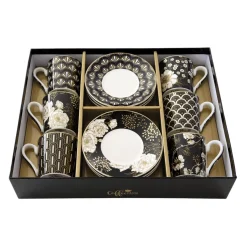 Easy Life Ensemble de 6 tasses à espresso avec soucoupes ART DECO & FLOWERS> Coffret Cadeau|Petit Dejeuner