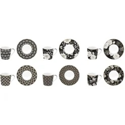 Easy Life Ensemble de 6 tasses à espresso avec soucoupes ART DECO & FLOWERS> Coffret Cadeau|Petit Dejeuner