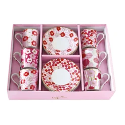 Easy Life Ensemble de 6 tasses à espresso avec soucoupes , 110 ml FLOWER POWER PINK> Petit Dejeuner