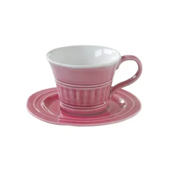 Easy Life Ensemble de 6 tasses à petit-déjeuner de 400 ml avec soucoupes en porcelaineDEEP PINK> Moderne|Petit Dejeuner