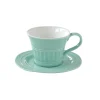 Easy Life Ensemble de 6 tasses à petit-déjeuner de 400 ml avec soucoupes en porcelaine AQUA> Moderne|Petit Dejeuner