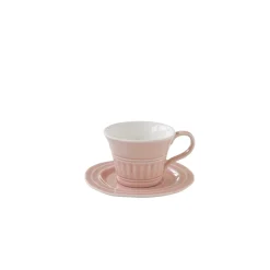 Easy Life Ensemble de 6 tasses à thé de 120 ml avec soucoupes en porcelaine AQUA LIGHT PINK> Moderne|Petit Dejeuner