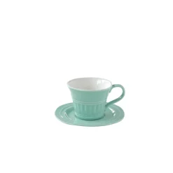 Easy Life Ensemble de 6 tasses à thé de 120 ml avec soucoupes en porcelaine AQUA> Moderne|Petit Dejeuner