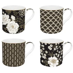 Easy Life Ensemble de 4 tasses ART DECO & FLOWERS> Coffret Cadeau|Petit Dejeuner