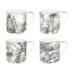 Easy Life Ensemble de 4 tasses assorties de 300 ml en porcelaine fine china RETRO JUNGLE> Coffret Cadeau|Moderne