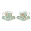 Easy Life Ensemble de 2 tasses avec soucoupes en porcelaine, 225 ml ZEN GARDEN GREEN> Romantique|Petit Dejeuner