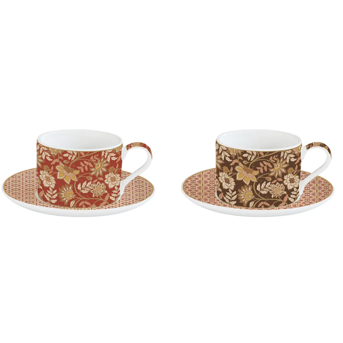 Easy Life Ensemble de 2 tasses avec soucoupe en porcelaine 240 ml FLEURS DES RÊVES> Coffret Cadeau
