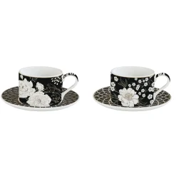 Easy Life Ensemble de 2 tasses avec soucoupes ART DECO & FLOWERS> Coffret Cadeau|Petit Dejeuner