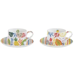 Easy Life Ensemble de 2 tasses avec soucoupe TUTTI FRUTTI> Coffret Cadeau|Petit Dejeuner