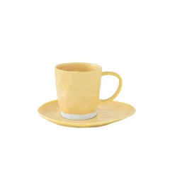 Easy Life Ensemble de 6 tasses de 250 ml avec soucoupes en porcelaine INTERIORS YELLOW> Moderne|Petit Dejeuner