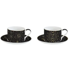 Easy Life Ensemble de 2 tasses de 240 ml avec soucoupes en porcelaine, dans une boîte cadeau CELESTIAL> Coffret Cadeau|Petit Dejeuner