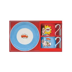 Easy Life Ensemble de 2 tasses de 240 ml avec soucoupes POP ART> Coffret Cadeau|Petit Dejeuner