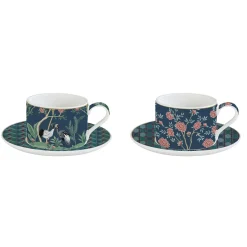 Easy Life Ensemble de 2 tasses de 240 ml avec soucoupes en porcelaine, dans une boîte cadeau MANDALAY> Coffret Cadeau|Petit Dejeuner