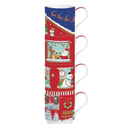 Easy Life Ensemble de 4 tasses empilables CHRISTMAS Neighbours> Noël|Petit Dejeuner