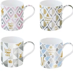 Easy Life Ensemble de 4 tasses en porcelaine de 350 ml avec décors assortis SHINE & COLOUR WINTER SEASON> Petit Dejeuner