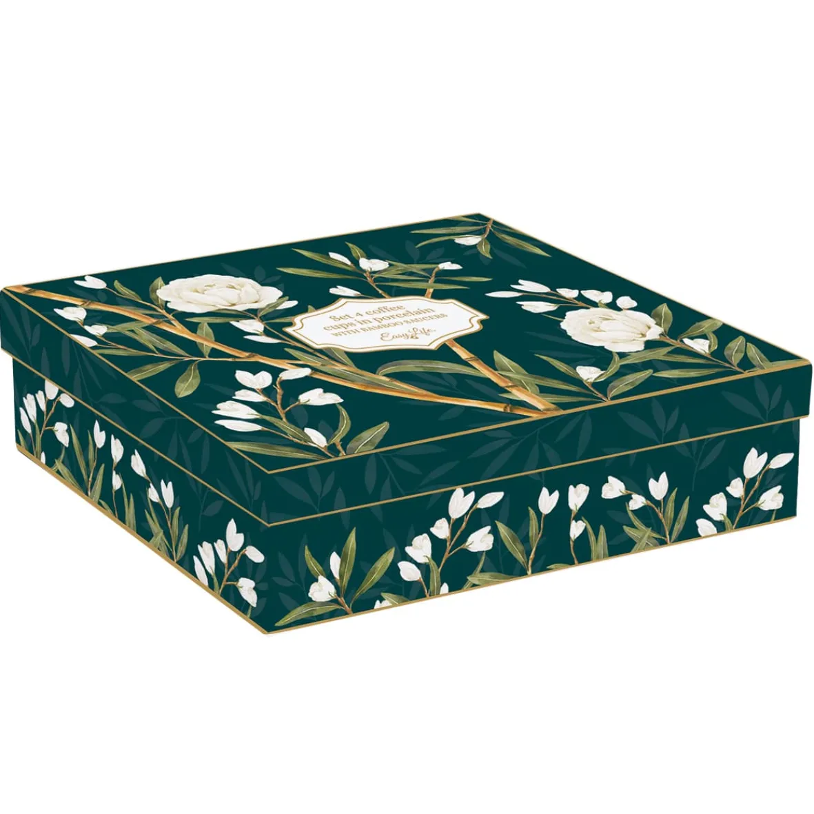 Easy Life Ensemble de 4 verres à café avec soucoupes ROYAL PEONIES> Petit Dejeuner|Royal Peonies