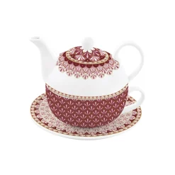 Easy Life Ensemble thé pour une personne, 350 ml en porcelaine ART DECO Burgundi> Coffret Cadeau|Petit Dejeuner