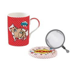 Easy Life Mug avec sous-verre et infuseur, 350 mlPOP ART> Coffret Cadeau|Petit Dejeuner
